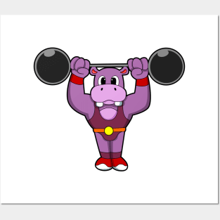 Hippo at Bodybuilding with Barbell Posters and Art